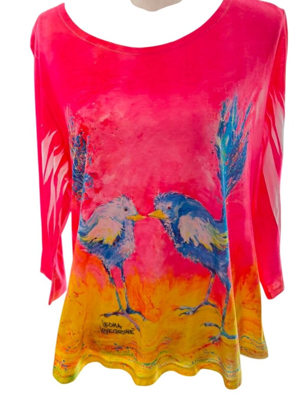 Leoma Lovegrove Art-to-Wear Vibrant Blue Birds Top Size XL